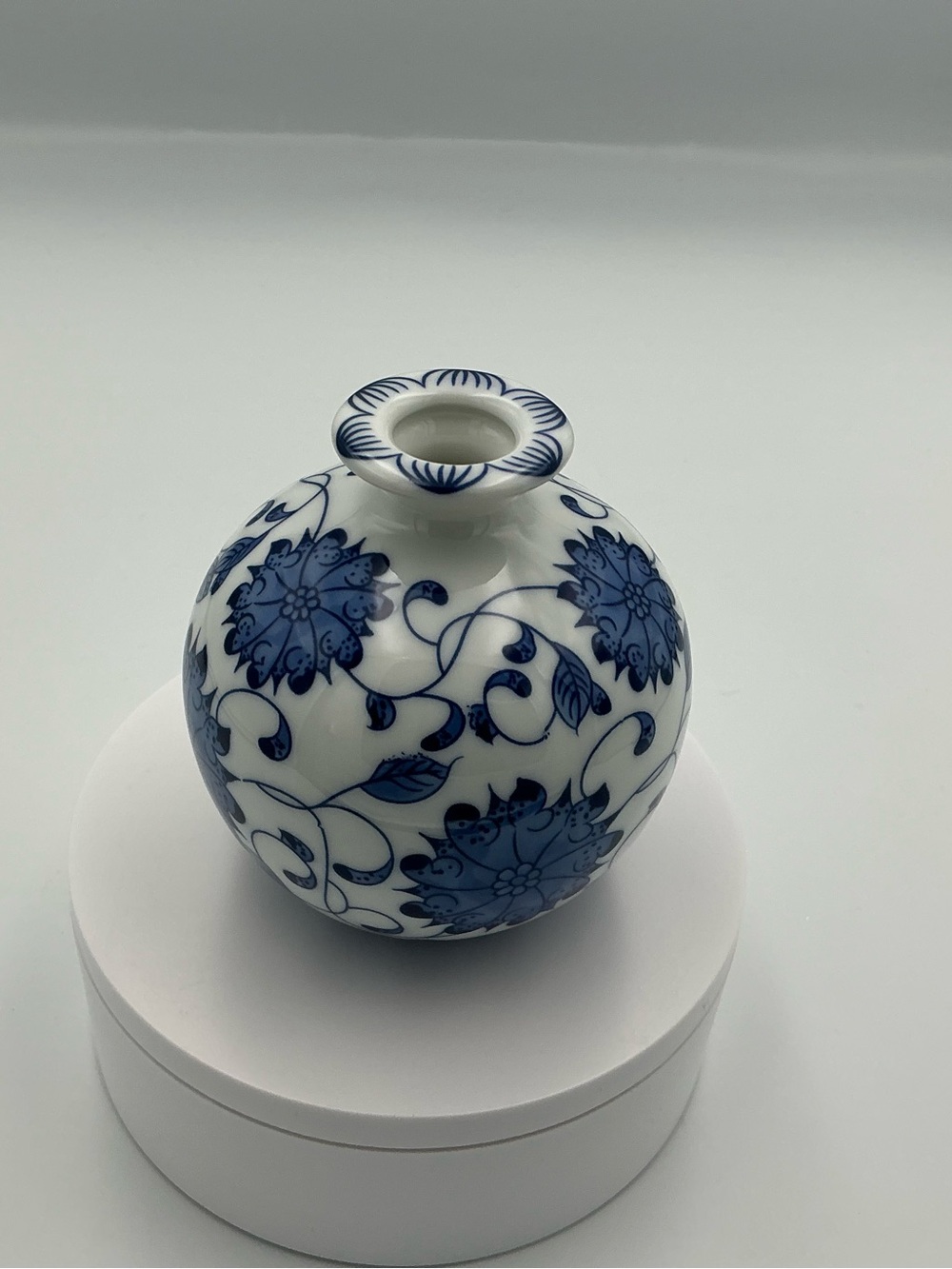 Blue and White Floral Porcelain Bud Vase